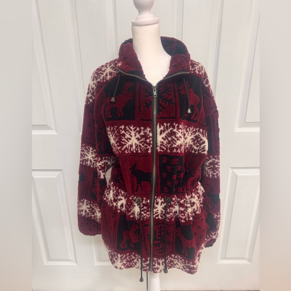 VINTAGE Denali Made in USA Sherpa Fleece Winter Coat Large Womens Moose Elk